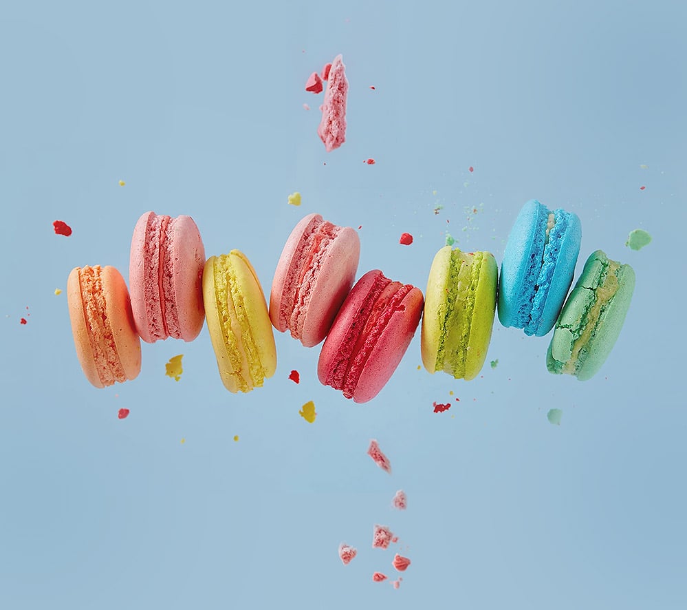 Colorful-frensh-Cookies-flying-in-air